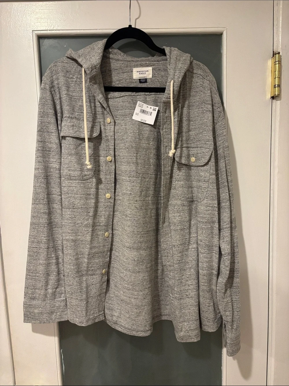 American Eagle Outfitters Gray Hooded Button-Up Shirt Jacket - Picture 1 of 2
